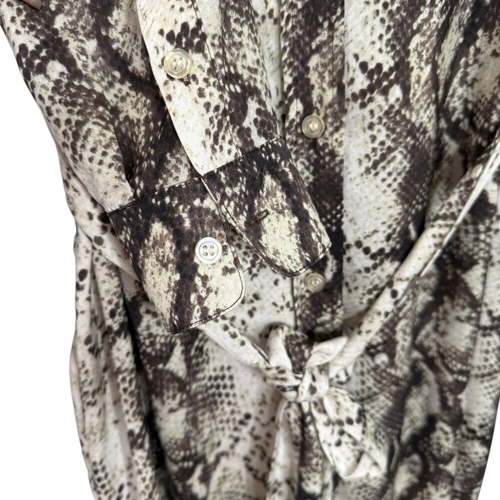 Le Superbe Size 2 Long Sleeve Belted Shirt Dress Brown Gray Snake Print Midi - Picture 6 of 10